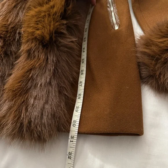 Brown faux fur belted hooded pea coat with faux leather trims - Picture 11 of 11